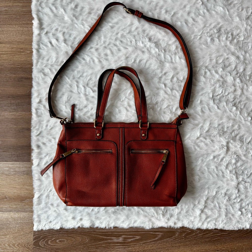 Miztique Rust Brown Leather Satchel with Adjustable Strap